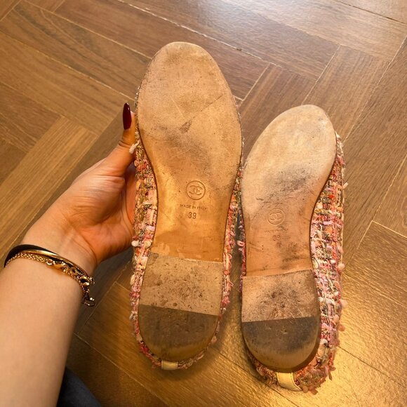 Chanel Tweed Calfskin Cap Toe Ballerina Flats Pink - Picture 3 of 4